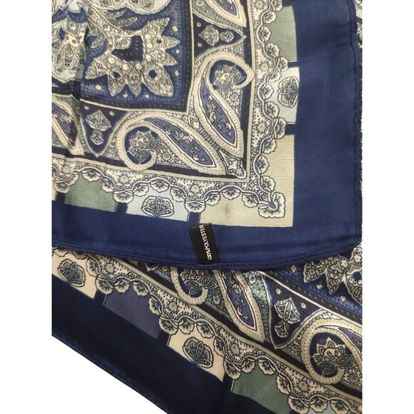 Luxury Paisley Blue/White Square Scarf 27 inch Western Wild Rag New With Tags - Picture 8 of 11